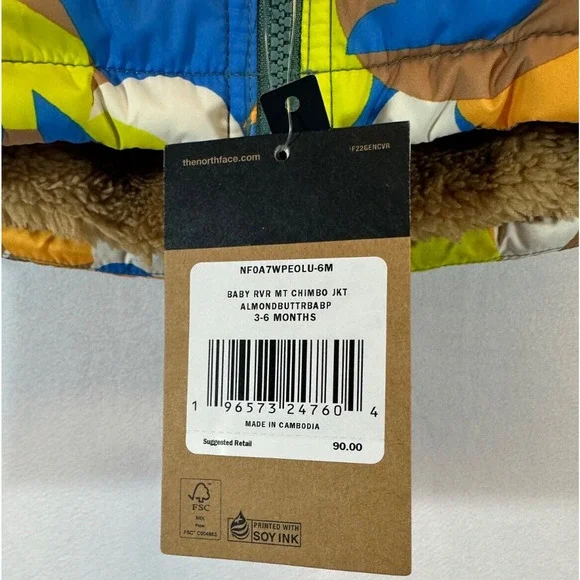 NWT $90 The North Face Baby Reversible Mount Chimbo Full Zip Jacket Sz 3-6 M D55